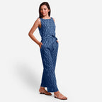Right View of a Model wearing Indigo Dabu Block Print Straight Jumpsuit