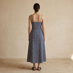 Indigo Mosaic Block Print Cotton Ankle Length Flared Sundress