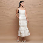 Front View of a Model wearing Jute Laced Handspun Sheath Dress