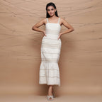 Front View of a Model wearing Jute Laced Handspun Sheath Dress