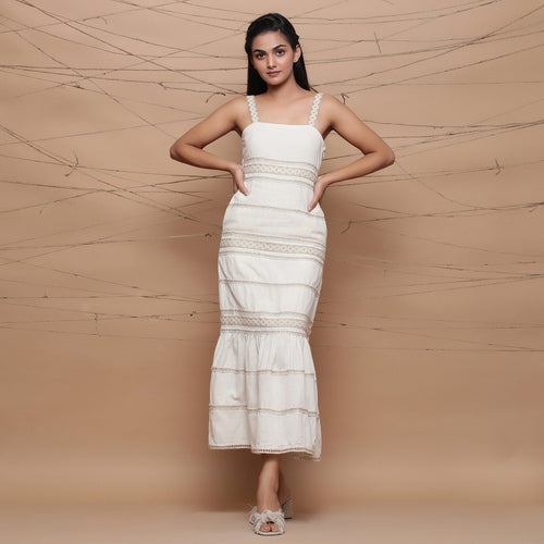 Front View of a Model wearing Jute Laced Handspun Sheath Dress