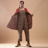Front View of a Model wearing Reversible Quilted Kalamkari Jacket