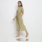 Left View of a Model Vegetable Dyed Button-Down Jumpsuit