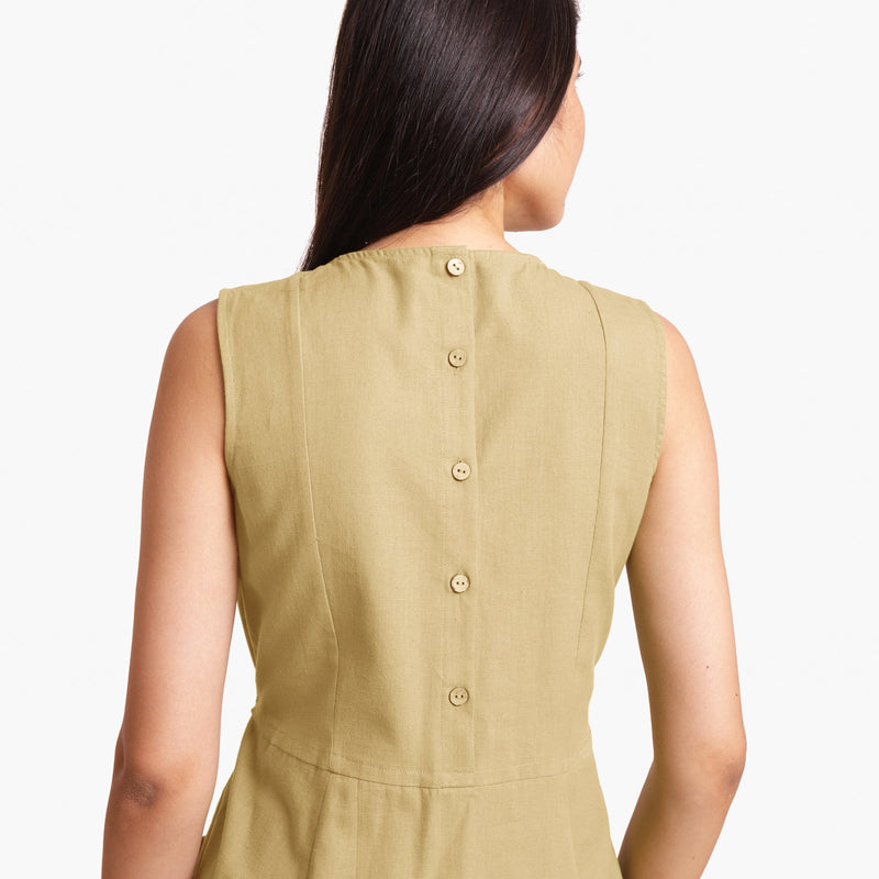 Back Detail of a Model wearing Khaki Patch Pocket Round Neck Dress