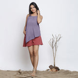 Front View of a Model wearing Lavender 100% Linen Halter Neck Handkerchief Top