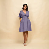 Lavender 100% Linen V-Neck Knee Length Blouson Dress