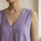 Lavender Cotton-Linen A-Line V-Neck Sleeveless Maxi Tier Dress