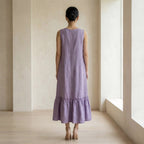 Lavender Cotton-Linen A-Line V-Neck Sleeveless Maxi Tier Dress