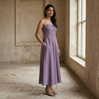 Lavender Cotton Linen Ankle Length Flared Sundress