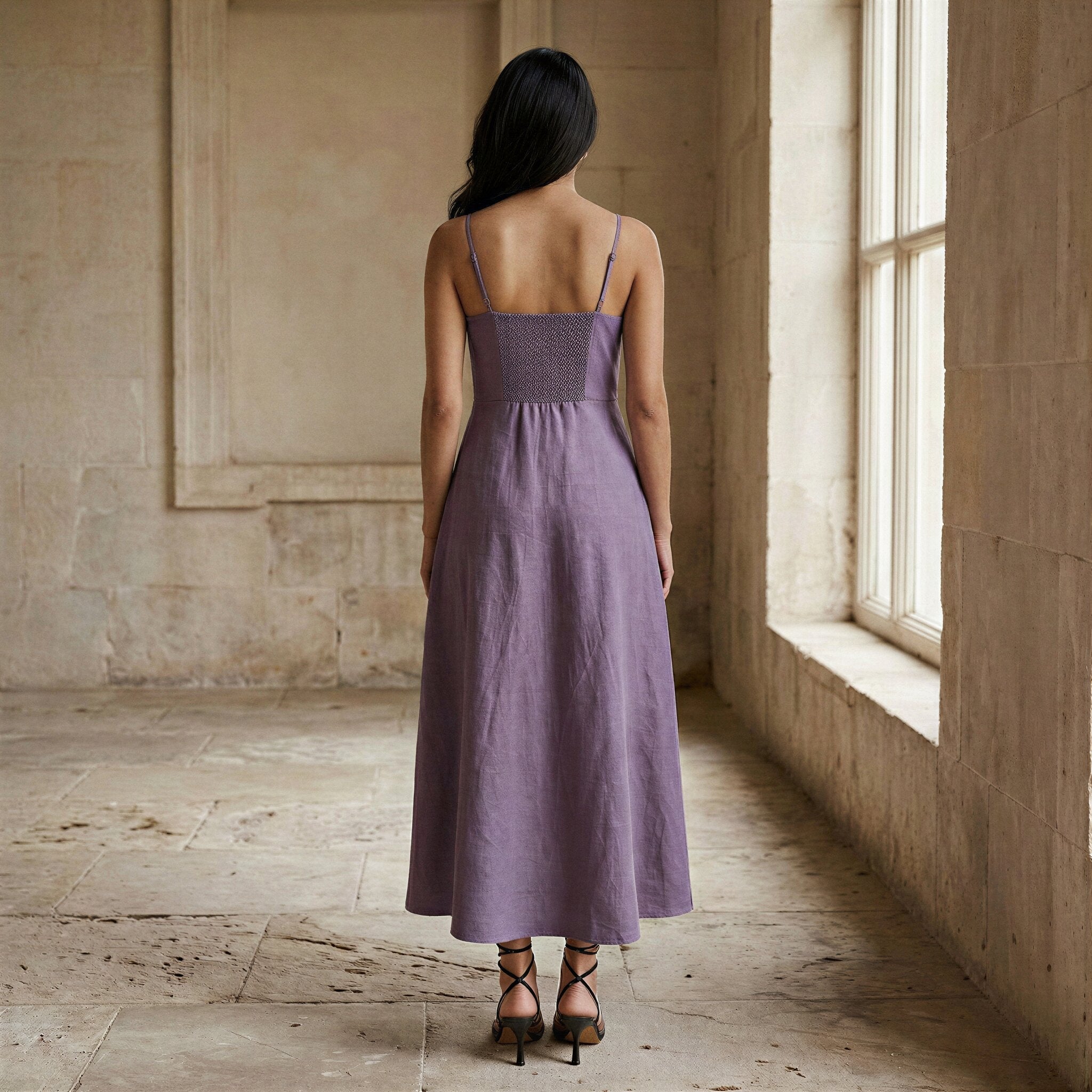 Lavender Cotton Linen Ankle Length Flared Sundress