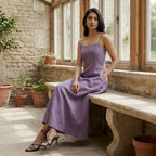 Lavender Cotton Linen Ankle Length Flared Sundress