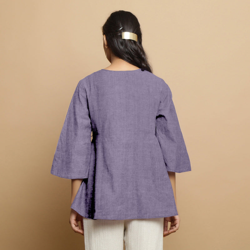 Lavender Cotton Linen Asymmetrical V-Neck Godet Top