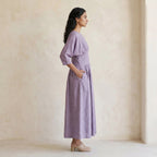 Lavender Cotton-Linen Cinched Waist Flared Maxi Dress