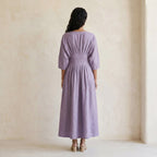 Lavender Cotton-Linen Cinched Waist Flared Maxi Dress