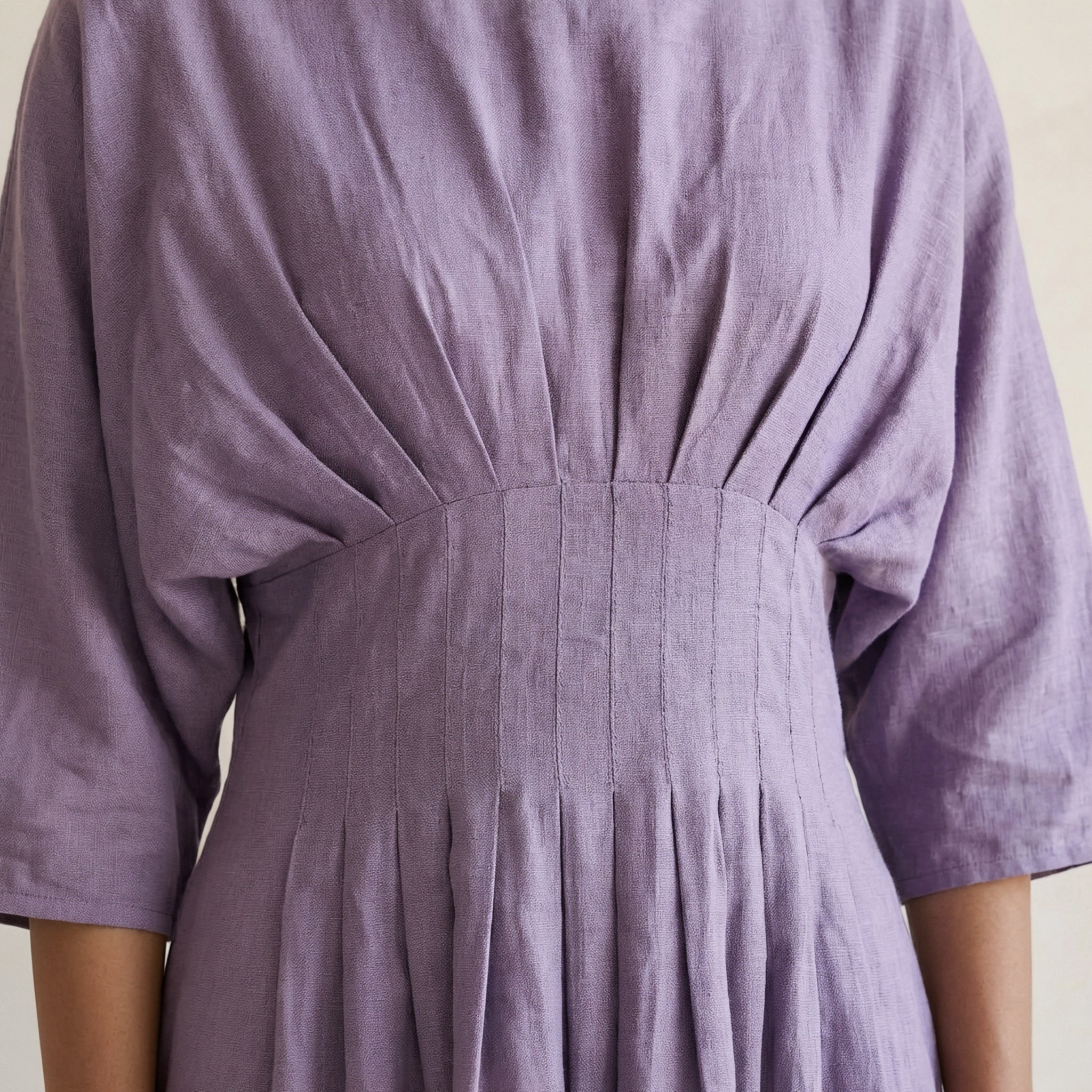 Lavender Cotton-Linen Cinched Waist Flared Maxi Dress