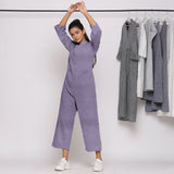 Lavender Cotton Linen Comfort Fit High Neck Jumpsuit