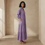 Lavender Cotton Linen Deep-V Maxi Tier Dress