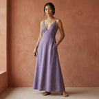 Lavender Cotton Linen Deep V-Neck Cami Maxi Dress