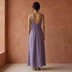 Lavender Cotton Linen Deep V-Neck Cami Maxi Dress