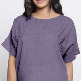 Lavender Cotton Linen Drop Shoulder Sleeves Yoked Top