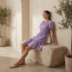 Lavender Cotton Linen Elasticated Short Tier Dress