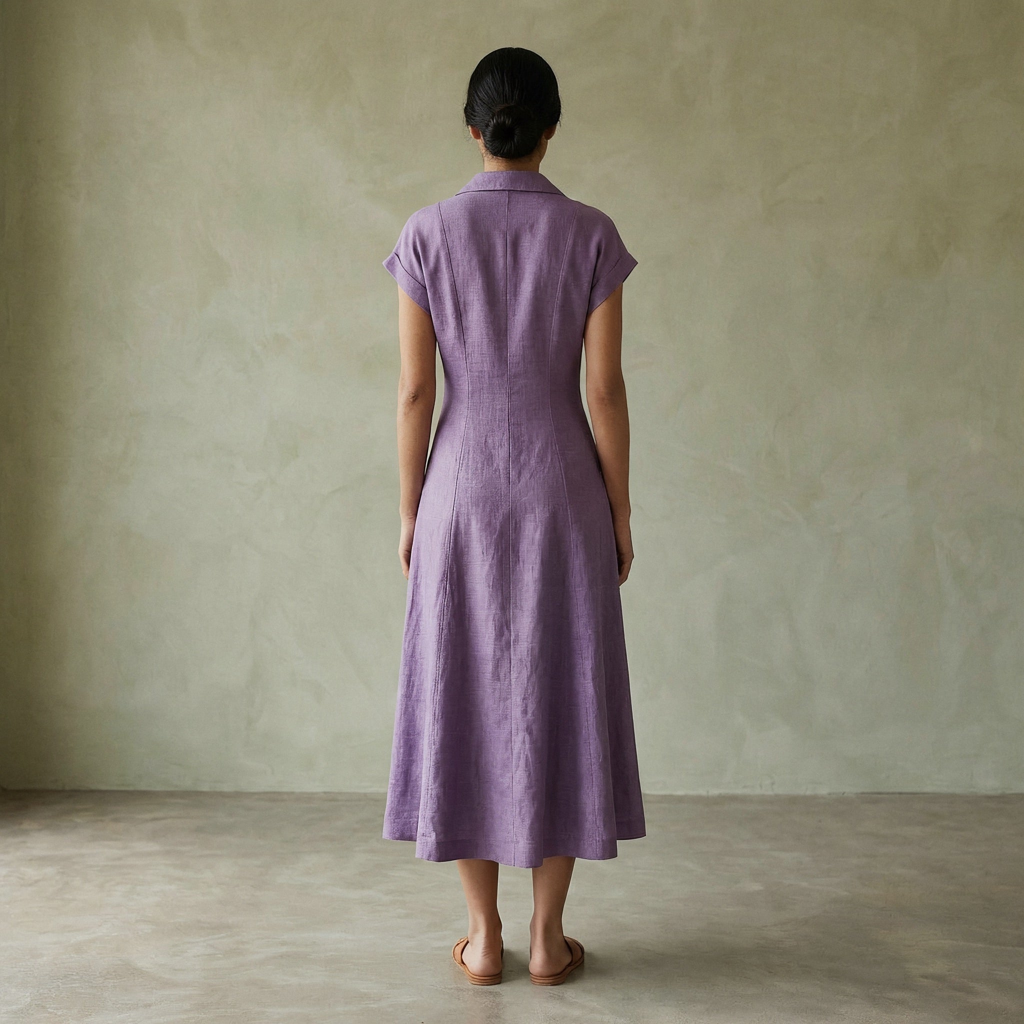 Lavender Cotton Linen Paneled A-Line Midi Dress