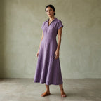 Lavender Cotton Linen Paneled A-Line Midi Dress