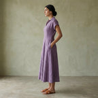 Lavender Cotton Linen Paneled A-Line Midi Dress