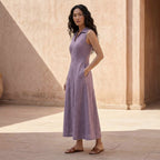 Lavender Cotton Linen Paneled Sleeveless Maxi Dress