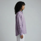 Lavender Cotton Linen Relaxed Button-Down Shirt