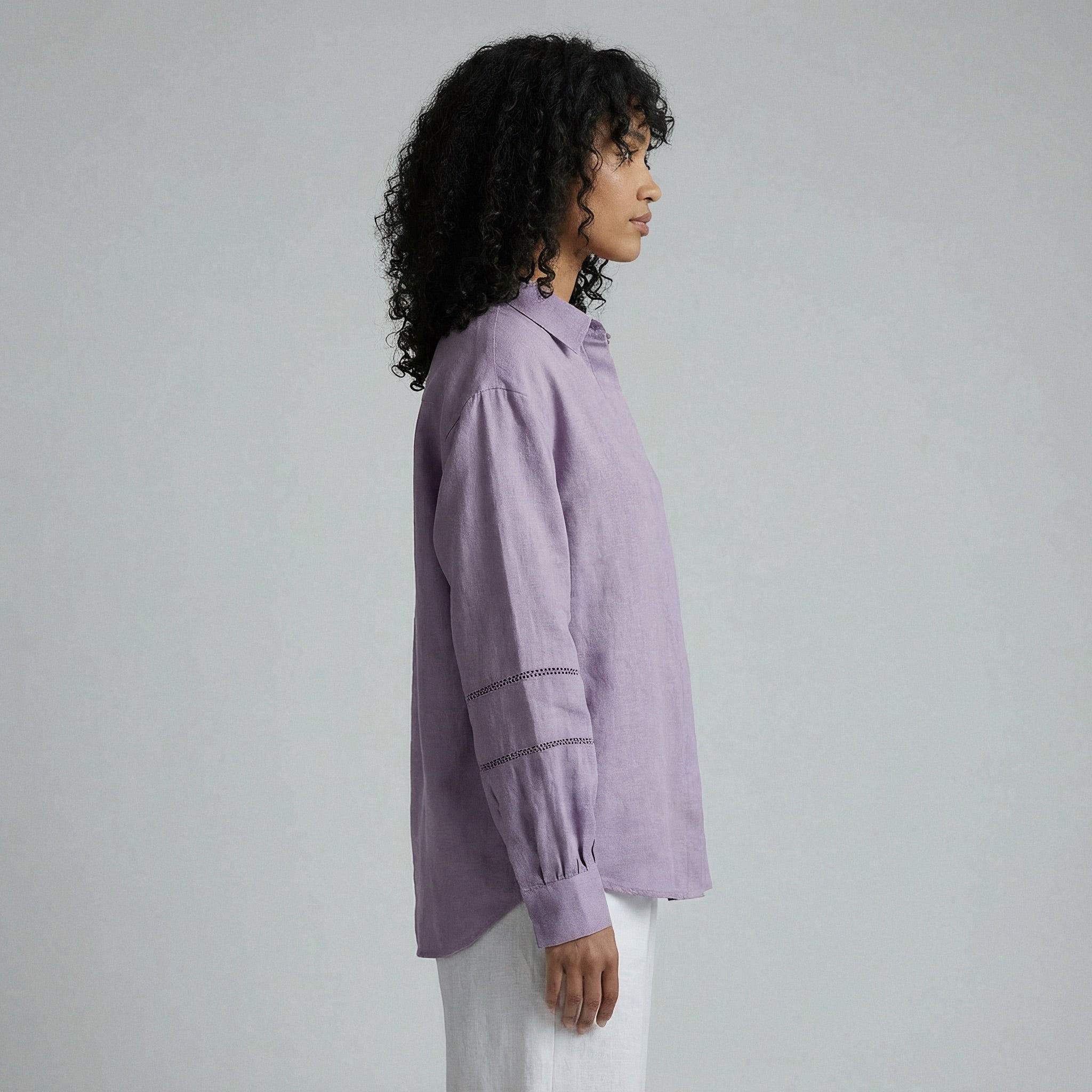 Lavender Cotton Linen Relaxed Button-Down Shirt