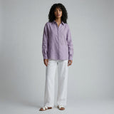 Lavender Cotton Linen Relaxed Button-Down Shirt