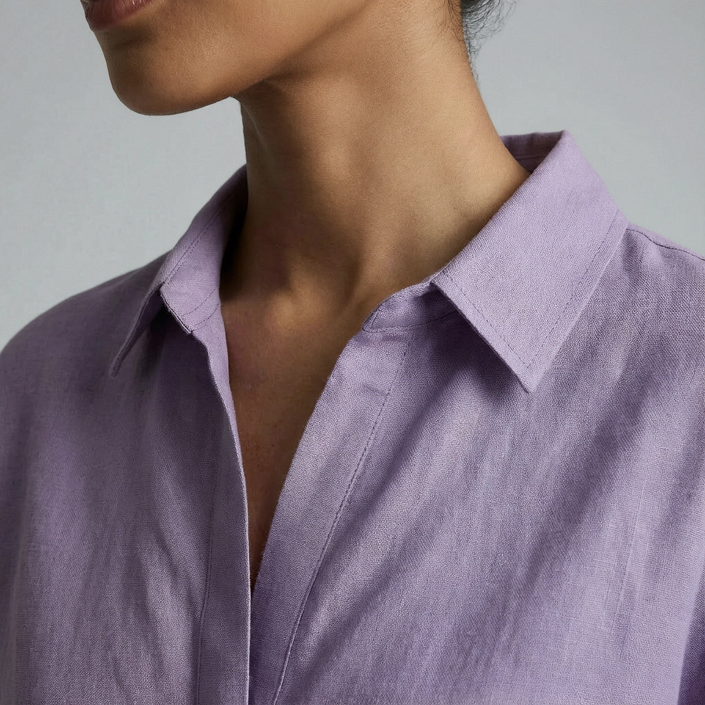Lavender Cotton Linen Relaxed Button-Down Shirt