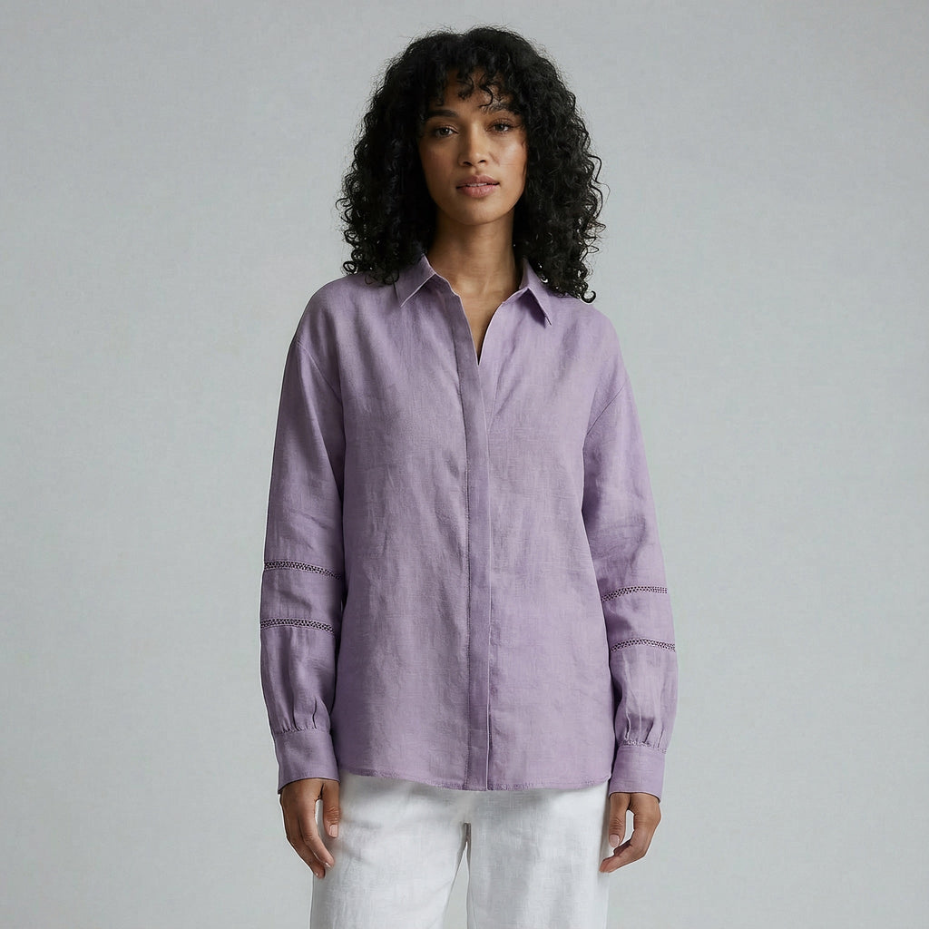 Lavender Cotton Linen Relaxed Button-Down Shirt