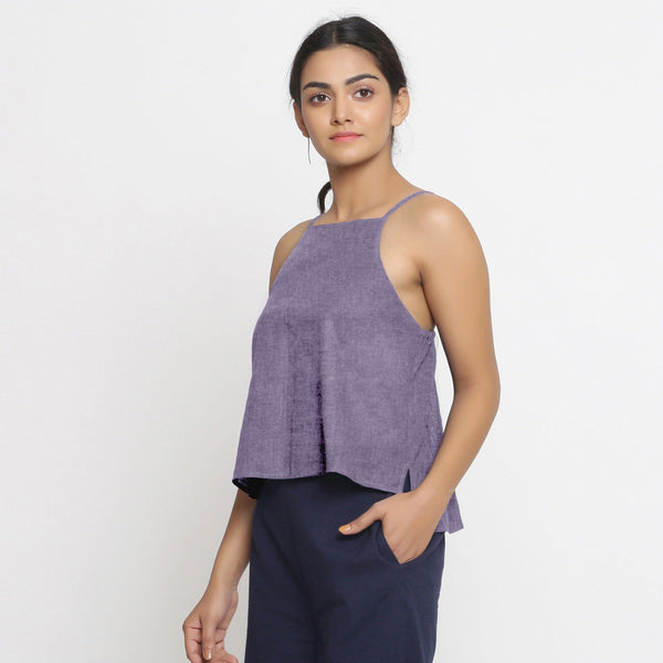 Lavender Cotton Linen Relaxed Fit Spaghetti Top