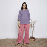 Lavender Cotton Linen Round Neck A-Line Top