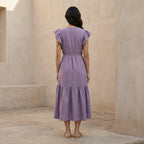Lavender Cotton Linen Ruffle Midi Wrap Dress