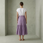 Lavender Cotton Linen Ruffle Midi Wrap Skirt