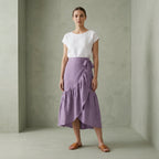 Lavender Cotton Linen Ruffle Midi Wrap Skirt