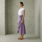 Lavender Cotton Linen Ruffle Midi Wrap Skirt