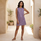 Lavender Cotton Linen Sleeveless A-Line Short Shift Dress