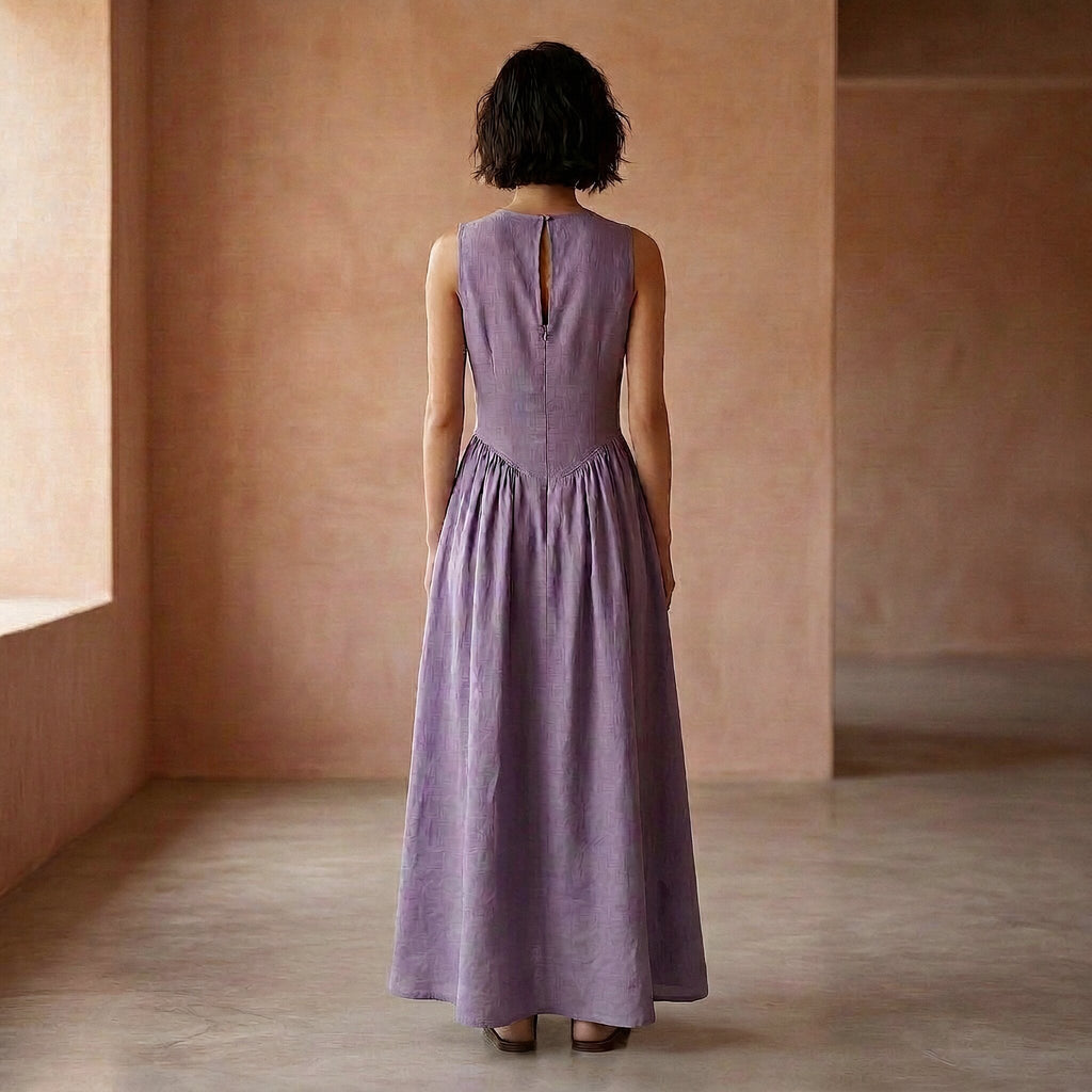 Lavender Cotton Linen Sleeveless Paneled Maxi Dress
