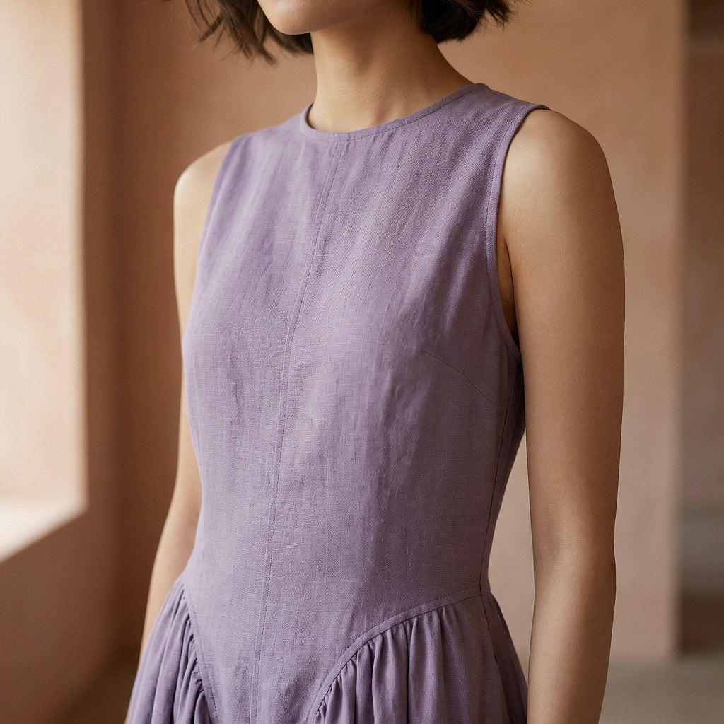 Lavender Cotton Linen Sleeveless Paneled Maxi Dress