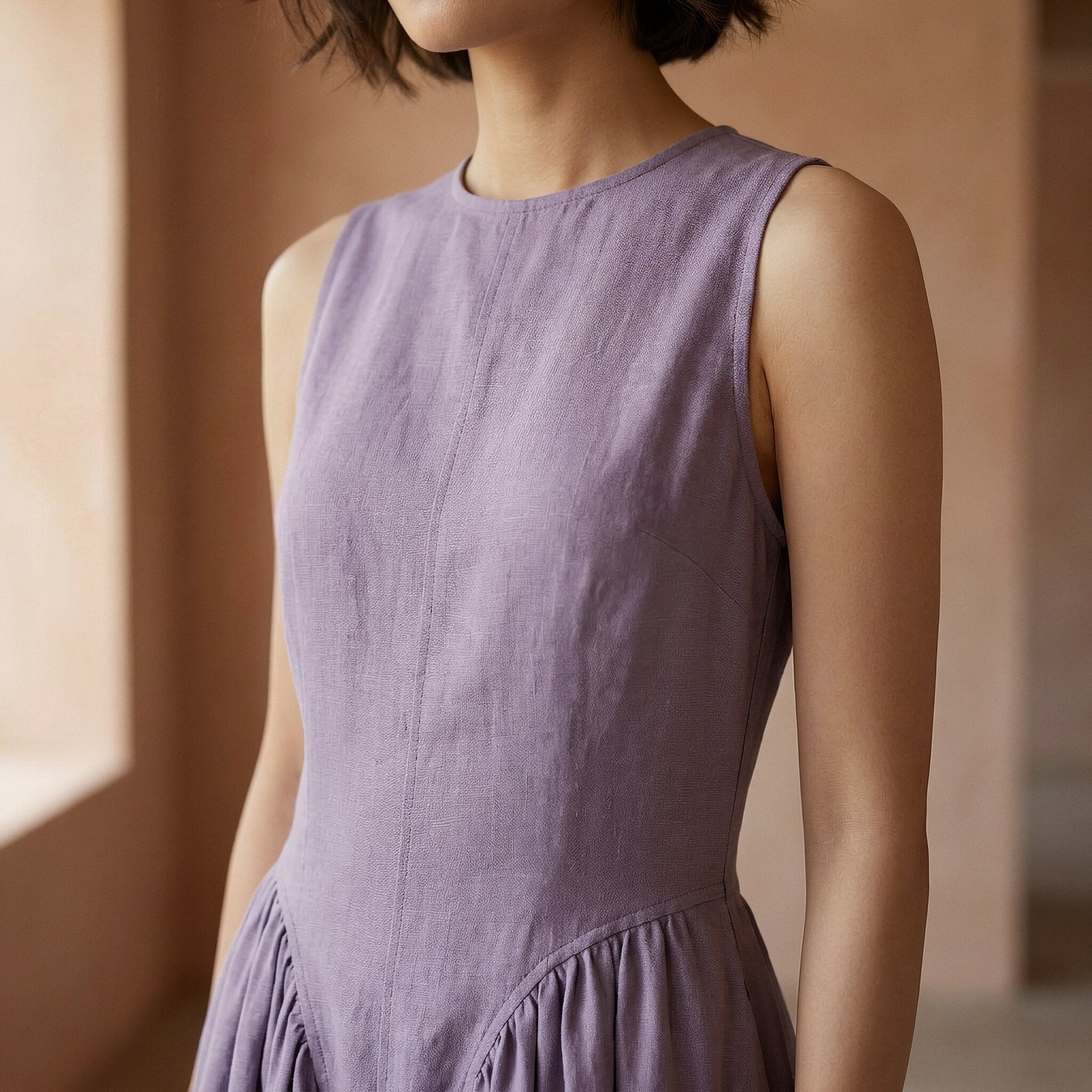Lavender Cotton Linen Sleeveless Paneled Maxi Dress