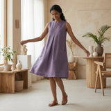 Lavender Cotton Linen Sleeveless Paneled Swing Dress