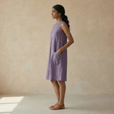 Lavender Cotton Linen Sleeveless Paneled Swing Dress