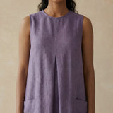Lavender Cotton Linen Sleeveless Paneled Swing Dress