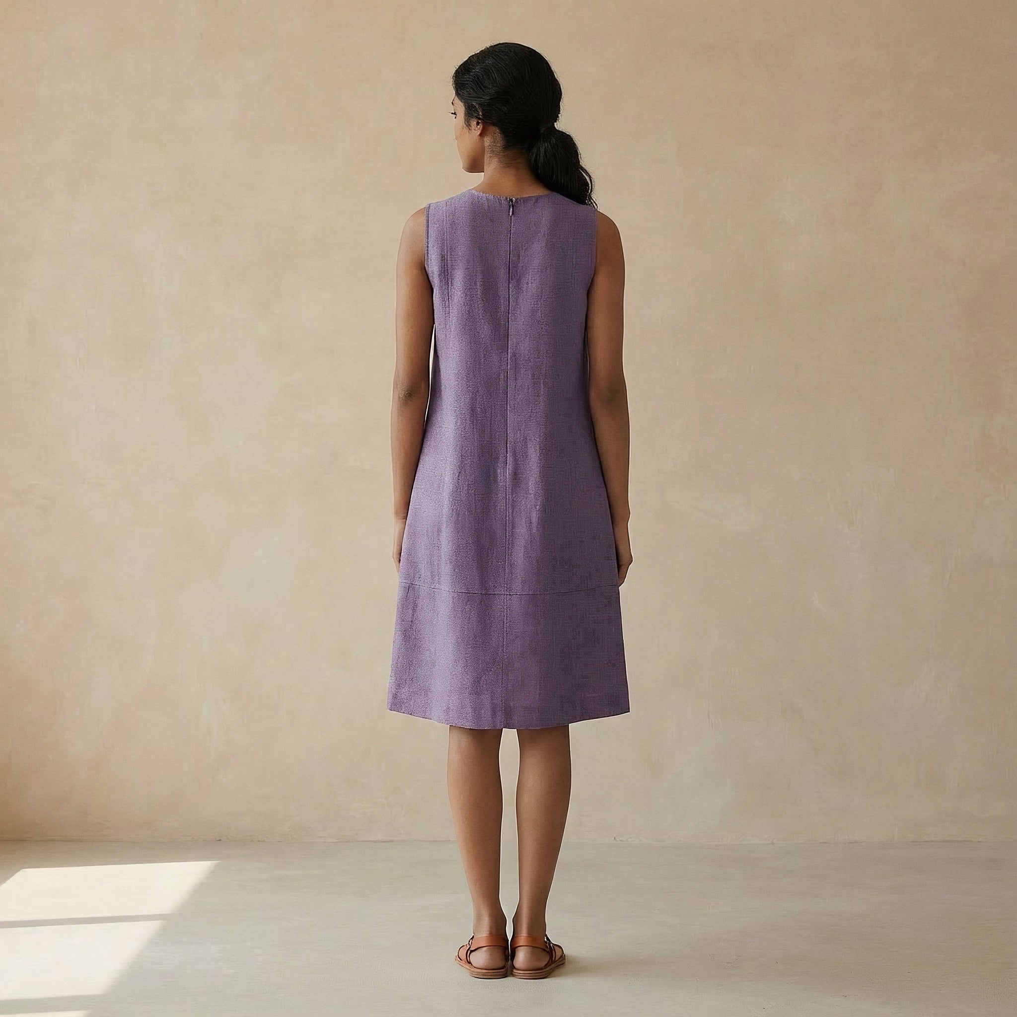 Lavender Cotton Linen Sleeveless Paneled Swing Dress