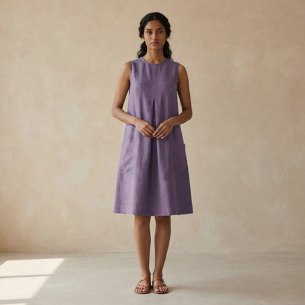 Lavender Cotton Linen Sleeveless Paneled Swing Dress