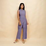 Lavender Cotton Linen Sleeveless Princess Line Jumpsuit